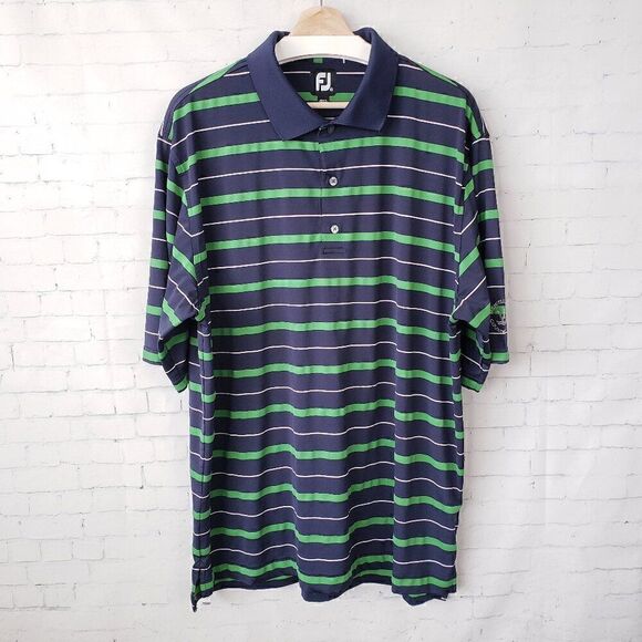 FootJoy Mens Polo Shirt XXL Green Blue Stripe Menifee Lakes Country Club Logo - Picture 1 of 7